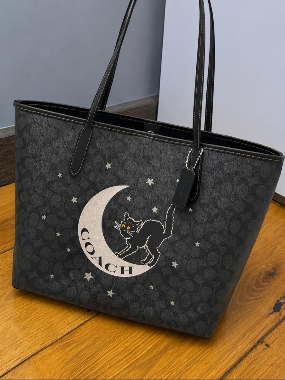 COACH City Tote in Signature Canvas with Halloween Cat